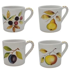 Cantagalli Firenze Set‎ of 4 Italian Coffee Mugs Hand Painted Fruit Tuscan Style
